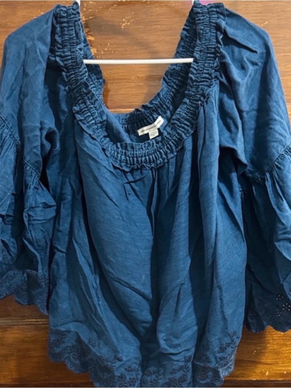 American Eagle Outfitters Indigo Ruffled Peasant Top